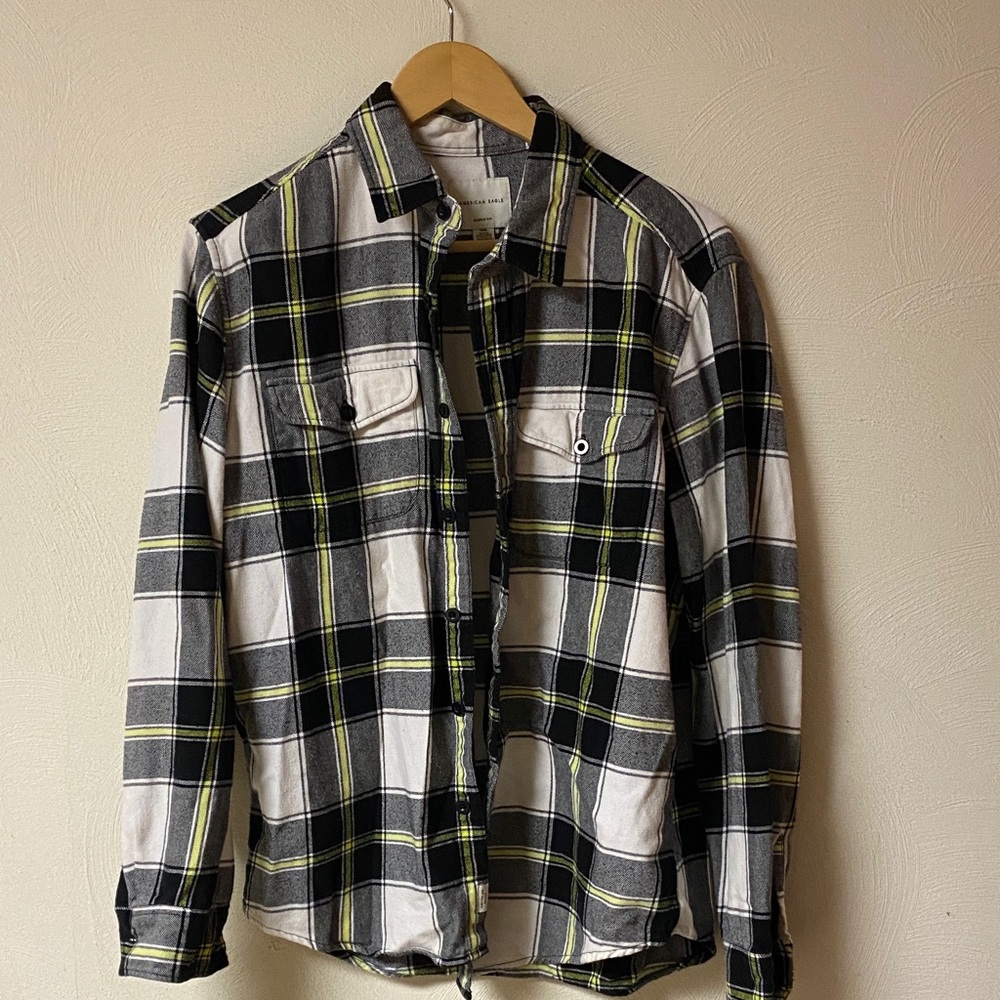 Plaid Button-Up Shirt in Black and White